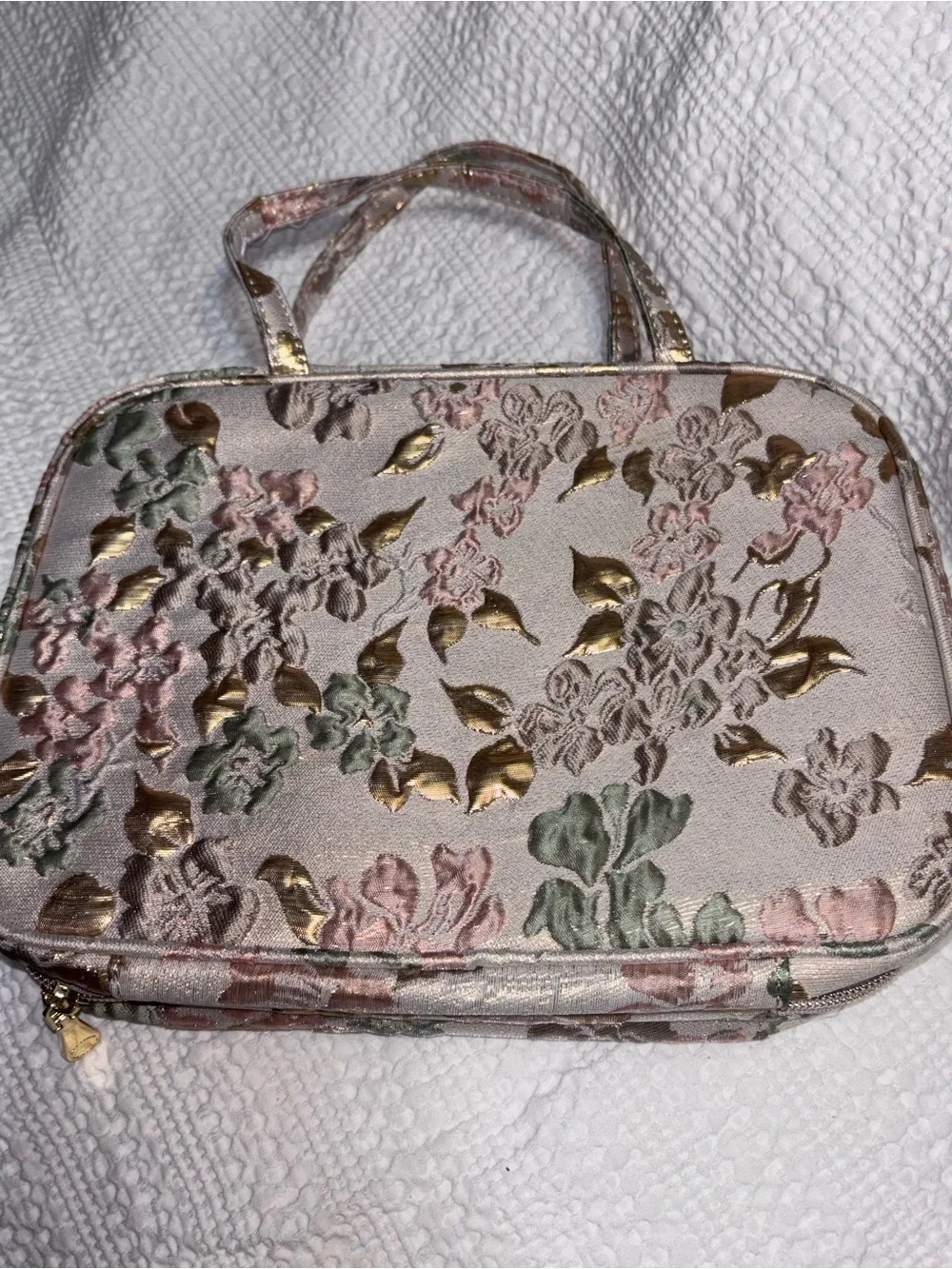 Vince Camuto Floral Jacquard Pink and Gold Women's Hanging Makeup Bag